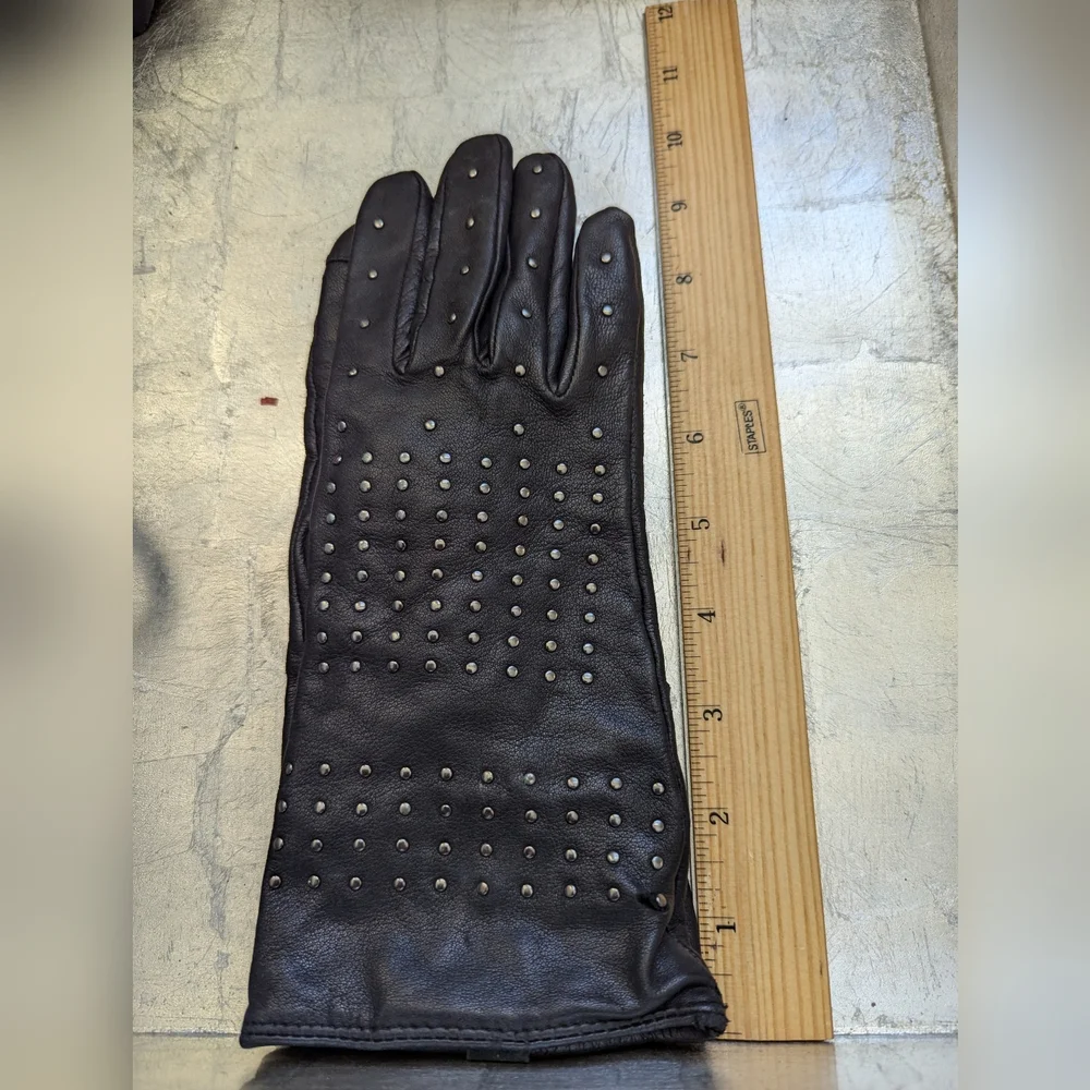 🖤 Echo Leather S Gloves Vintage Studded Metal Whimsigoth Cashmere Sheepskin